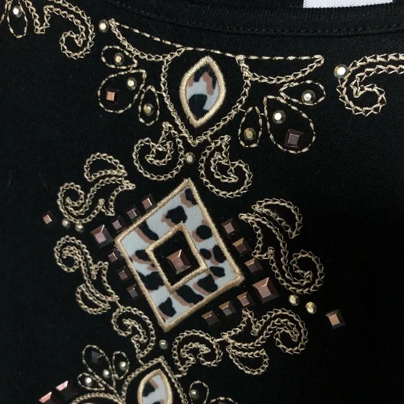 Alfred Dunner Black Animal Print Embellished Top Size Petite XL, NWOT - Picture 9 of 12